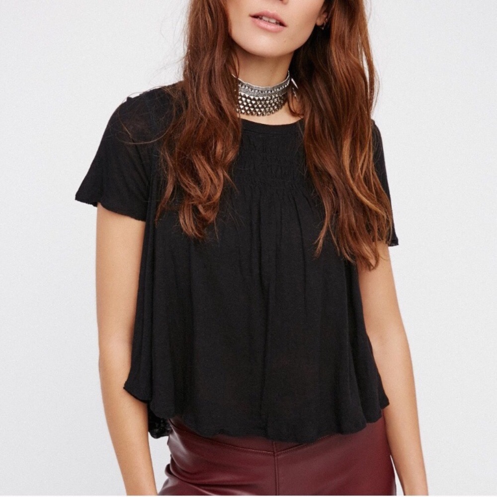 Free People Dani black smocked flowy top